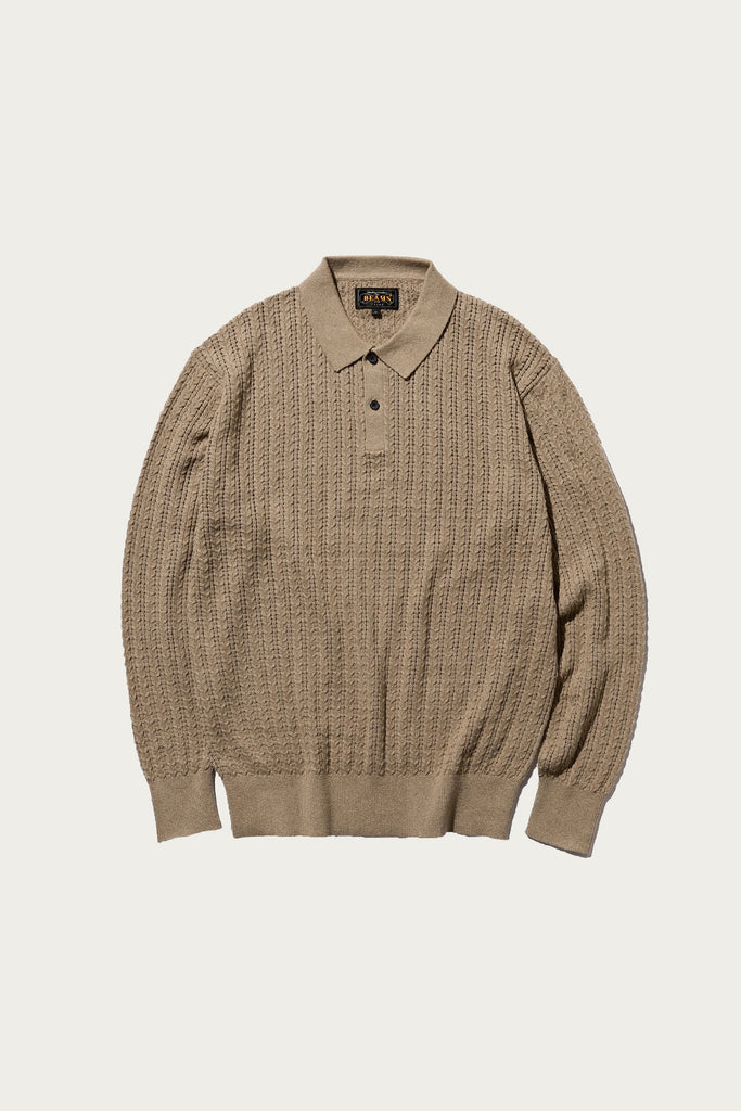 Beams Plus - Cable Knit Polo - Beige - Canoe Club