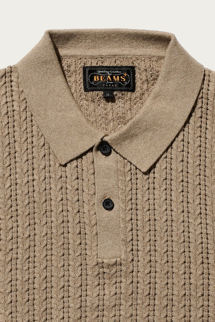 Beams Plus - Cable Knit Polo - Beige - Canoe Club