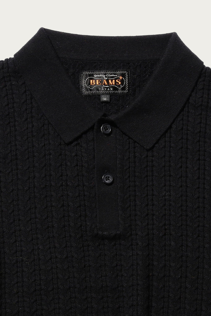 Beams Plus - Cable Knit Polo - Black - Canoe Club