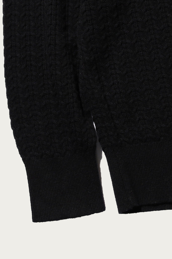 Beams Plus - Cable Knit Polo - Black - Canoe Club