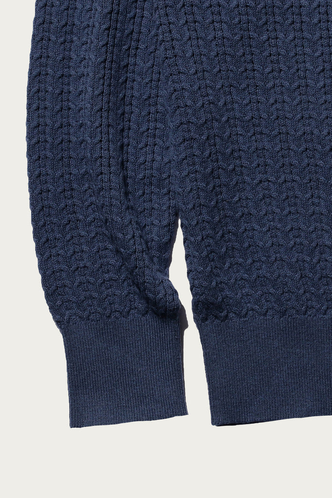 Beams Plus - Cable Knit Polo - Blue - Canoe Club