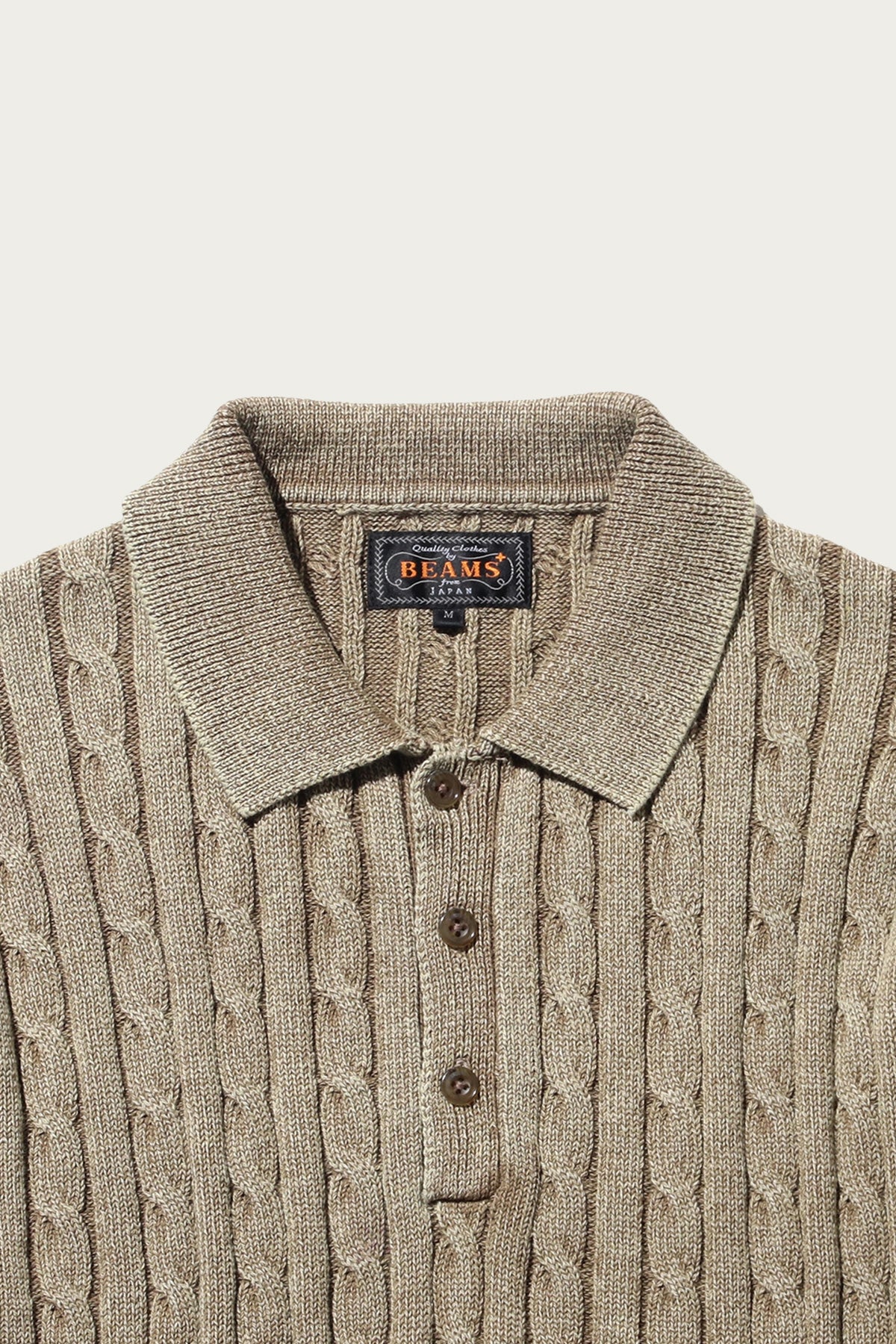 Beams Plus - Cable Polo Pigment Dyed Yarn - Beige - Canoe Club