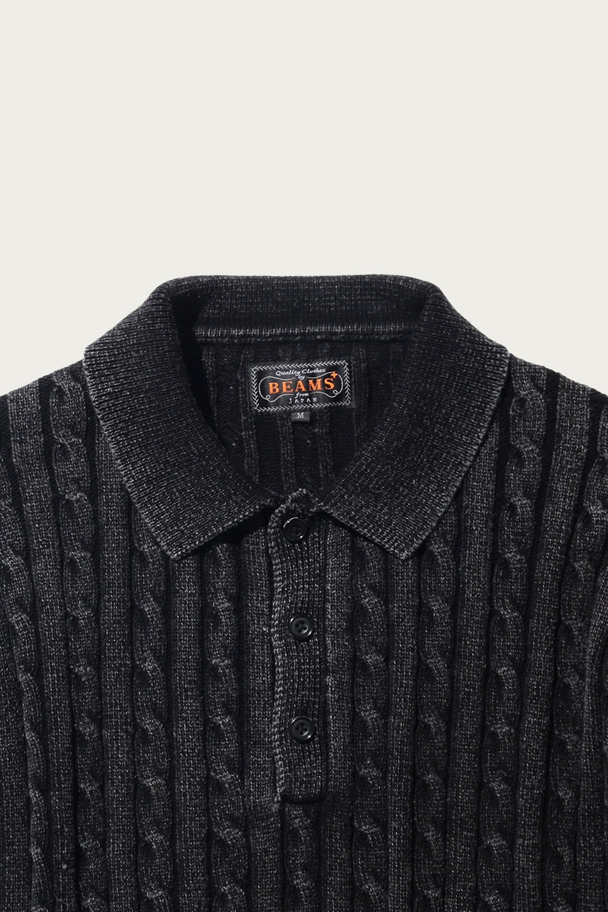 Beams Plus - Cable Polo Pigment Dyed Yarn - Black - Canoe Club