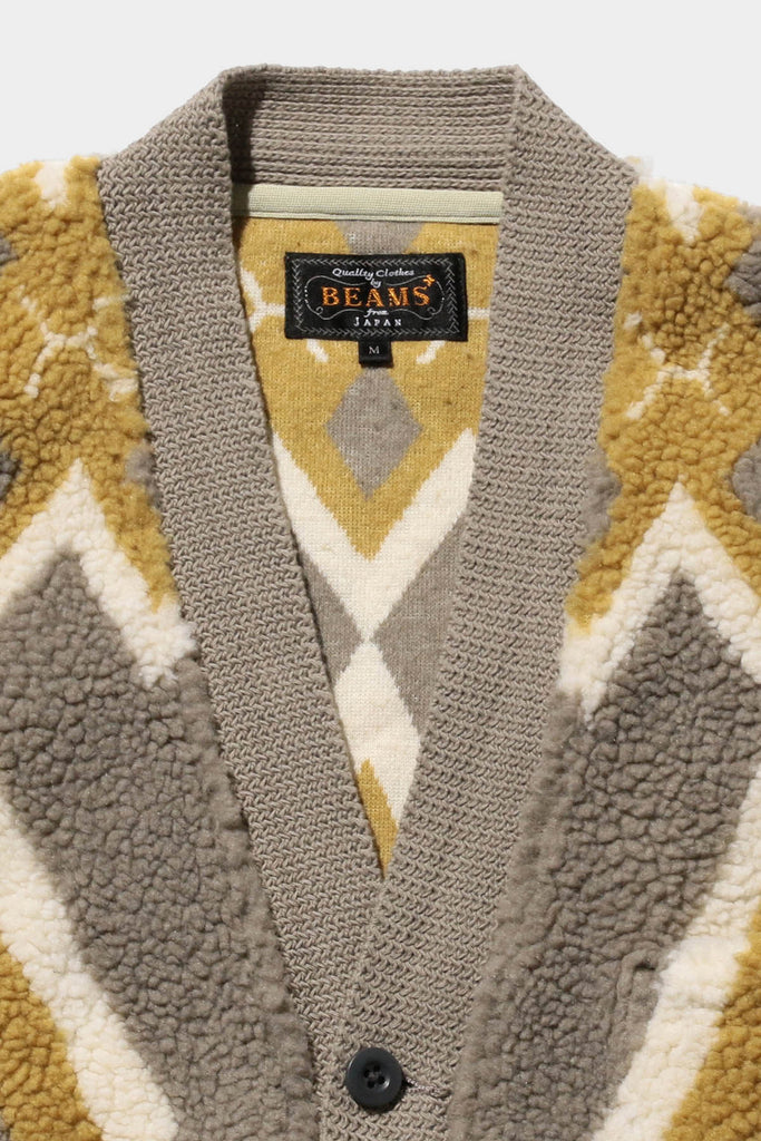 Beams Plus - Cardigan Boa Jacquard - Lt. Grey/Mustard - Canoe Club