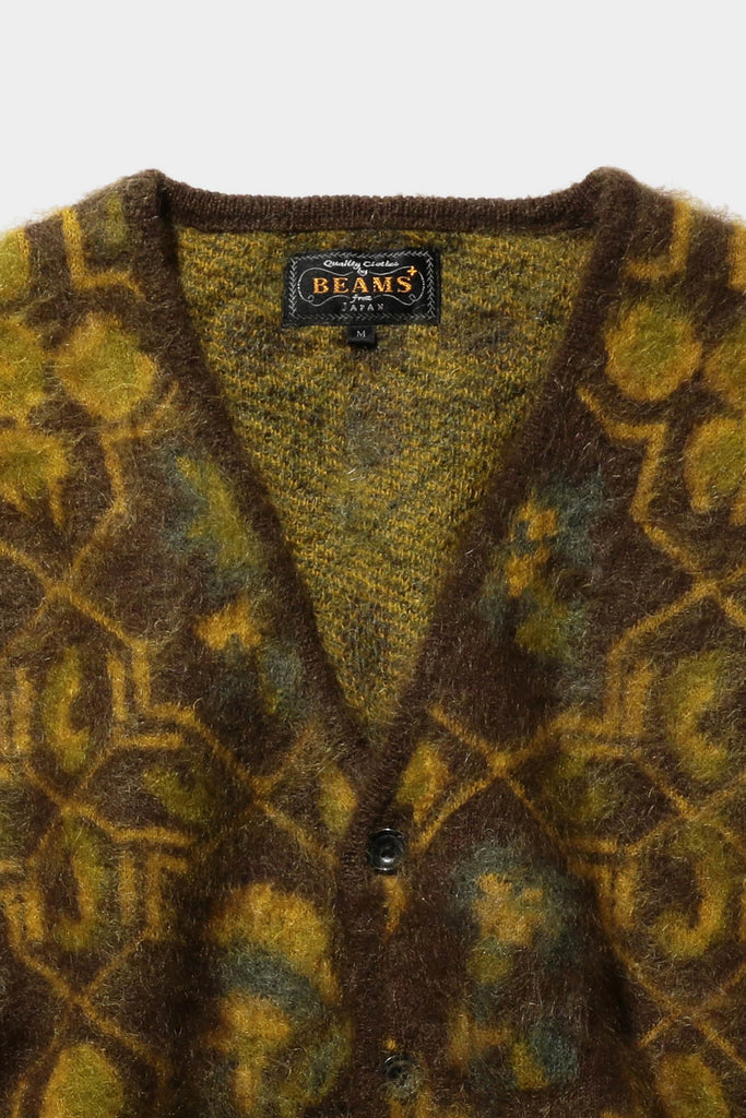 Beams Plus - Cardigan Botanical Jacquard - Brown - Canoe Club