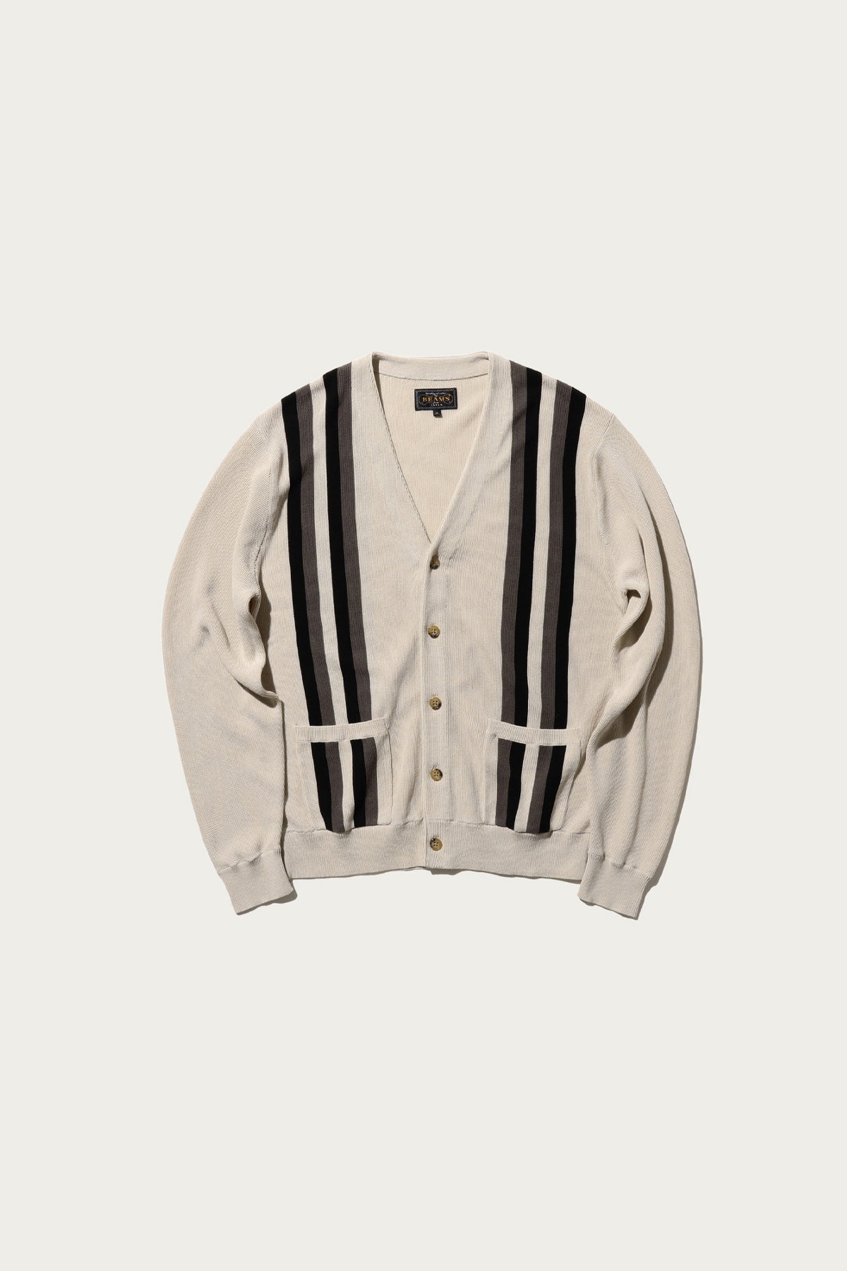 Beams Plus - Cardigan Stripe - Beige - Canoe Club