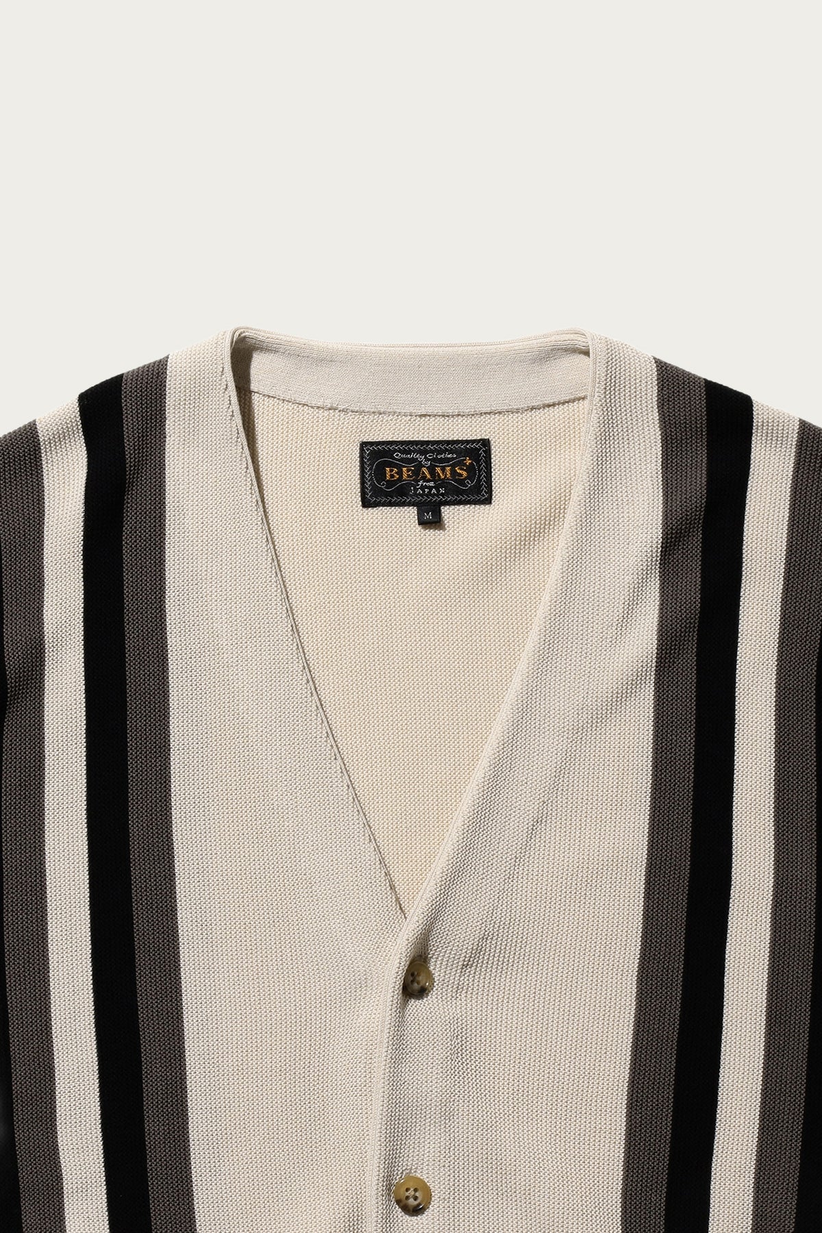 Beams Plus - Cardigan Stripe - Beige - Canoe Club