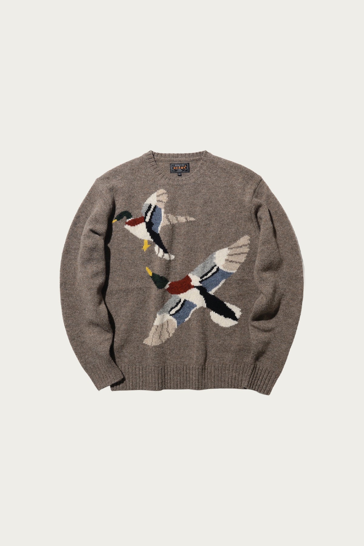 Beams Plus - Crew Intarsia Duck Pattern - Beige - Canoe Club