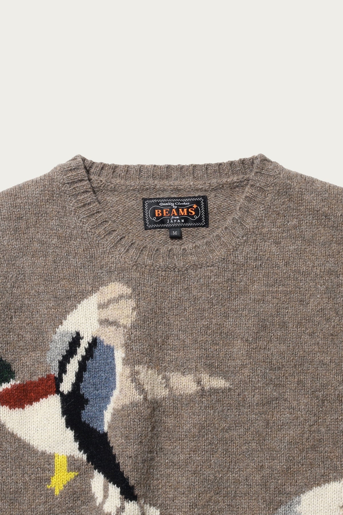 Beams Plus - Crew Intarsia Duck Pattern - Beige - Canoe Club