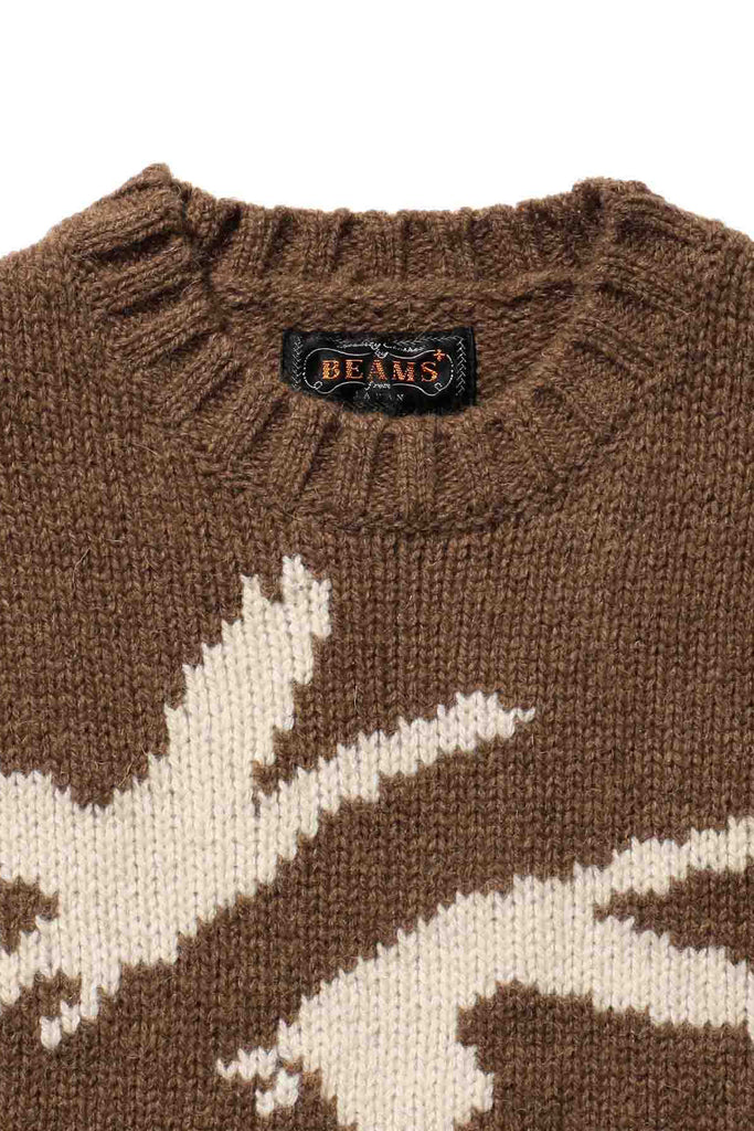 Beams Plus - Crew Neck Intarsia 3G - Brown (DUCK) - Canoe Club