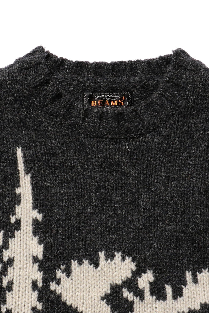 Beams Plus - Crew Neck Intarsia 3G - Charcoal (ELK) - Canoe Club