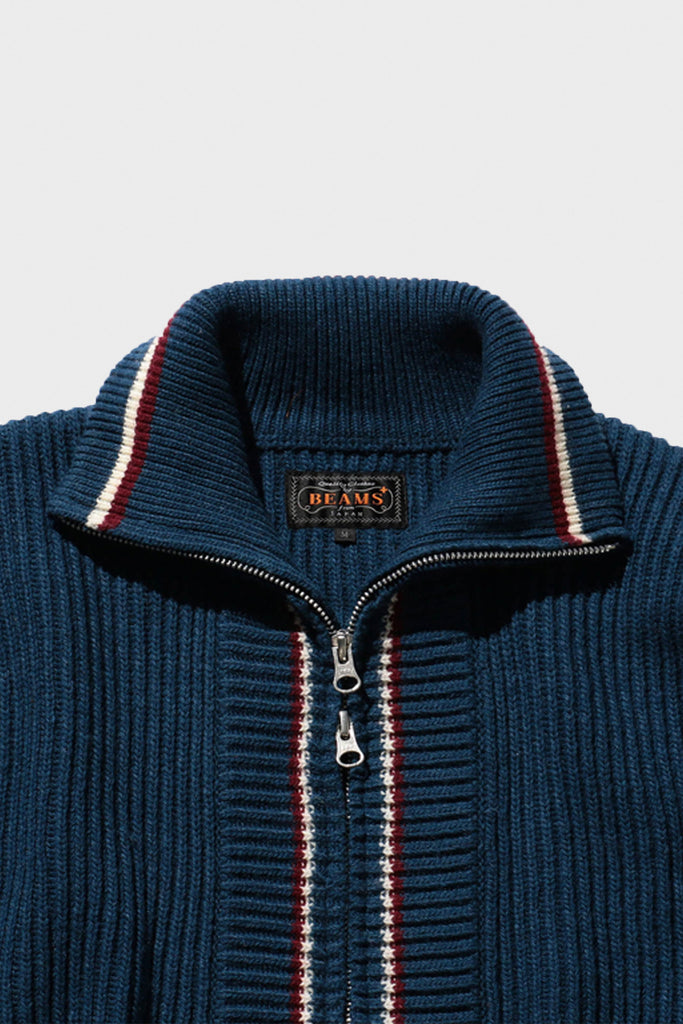 Beams Plus - Full Zip Knit - Blue - Canoe Club