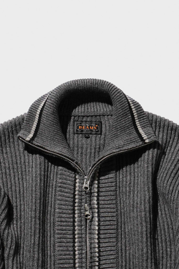 Beams Plus - Full Zip Knit - Grey - Canoe Club