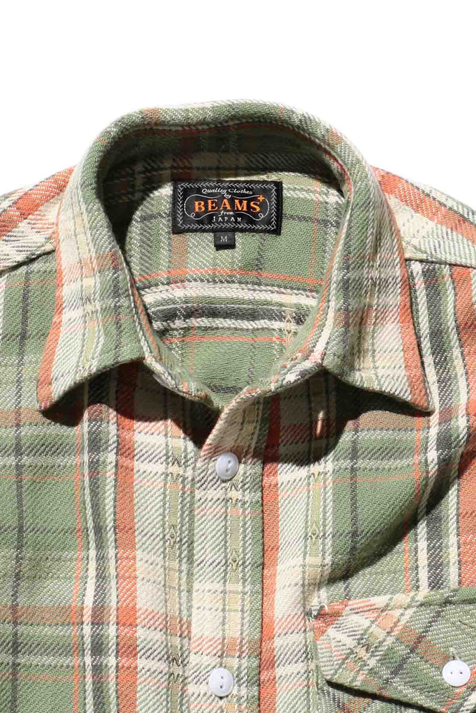 Beams Plus - Guide Shirt Dobby Nel Check - Green - Canoe Club