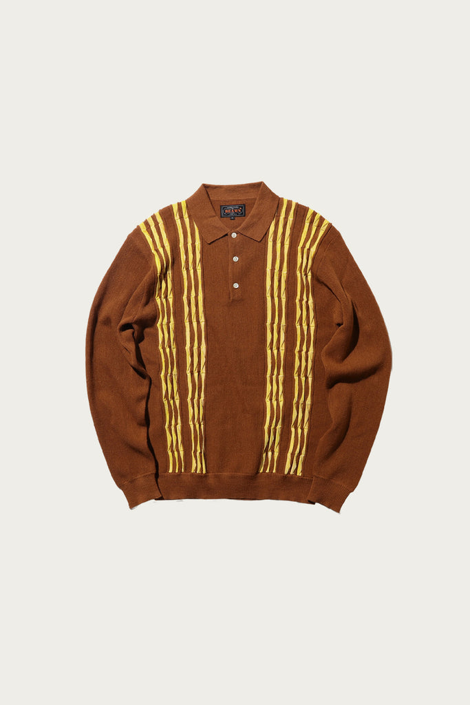 Beams Plus - Knit Polo Born Stripe 14G - Brown - Canoe Club