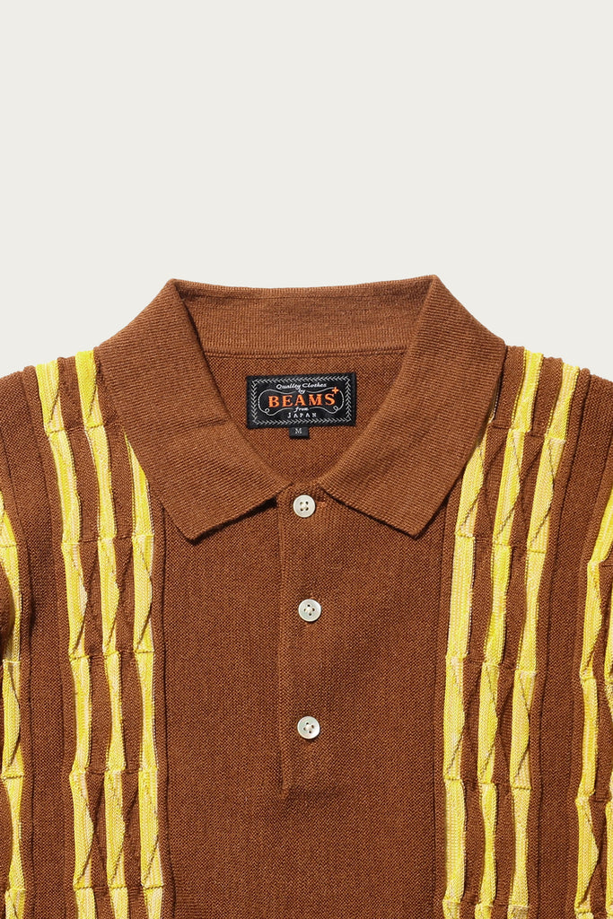 Beams Plus - Knit Polo Born Stripe 14G - Brown - Canoe Club