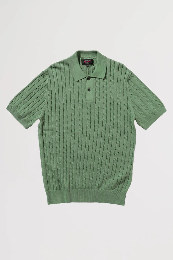 Beams Plus - Knit Polo Cable - Green - Canoe Club