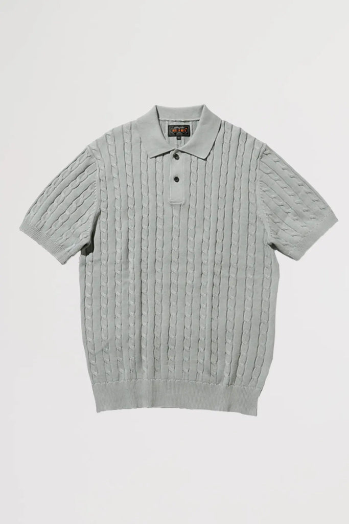 Beams Plus - Knit Polo Cable - Ice Blue - Canoe Club