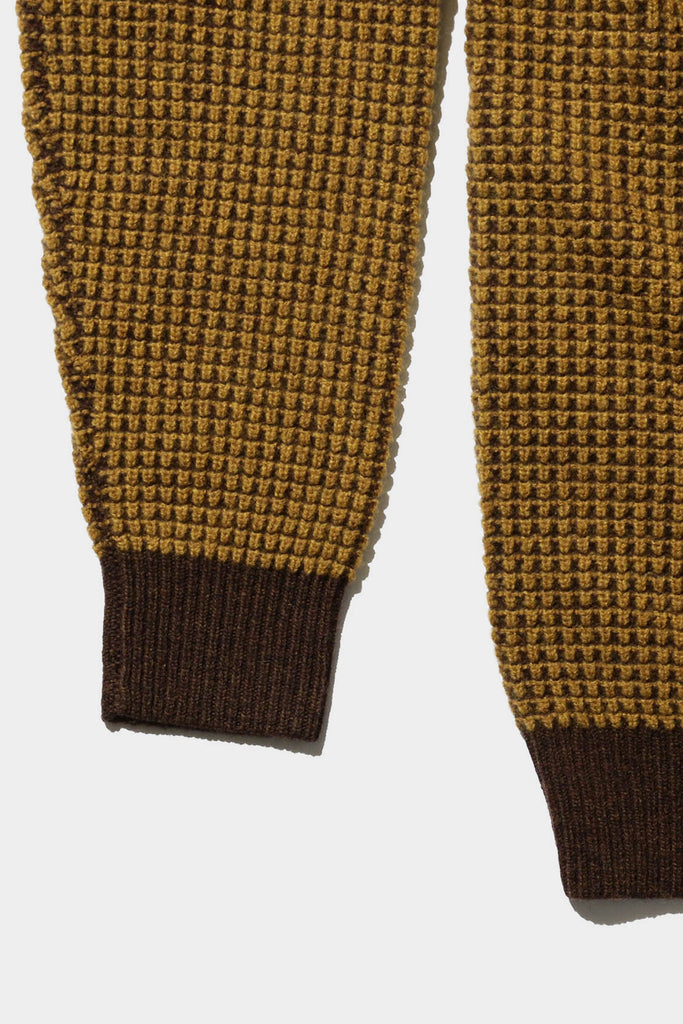 Beams Plus - Knit Polo Crochet-Like - Brown/Mustard - Canoe Club