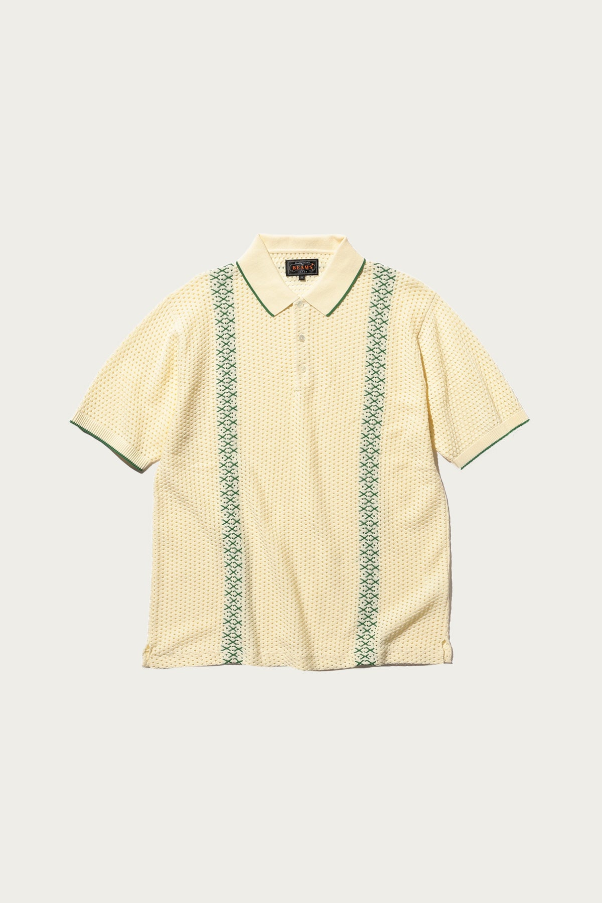 Beams Plus - Knit Polo Mesh Stripe - Off White - Canoe Club