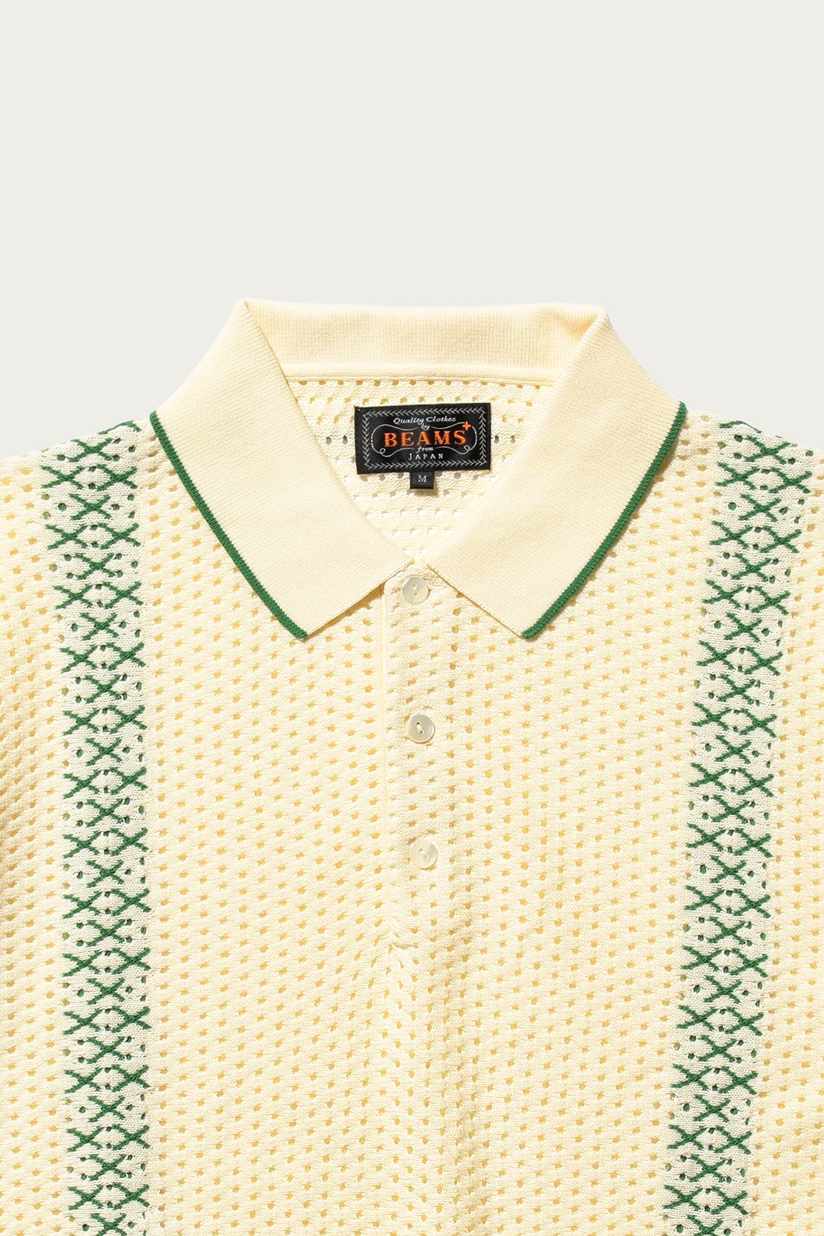 Beams Plus - Knit Polo Mesh Stripe - Off White - Canoe Club