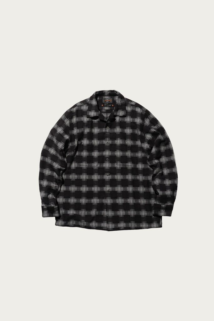 Beams Plus - Open Collar Brushed Satin Plaid - Black - Canoe Club