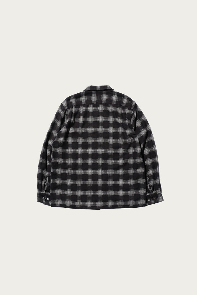 Beams Plus - Open Collar Brushed Satin Plaid - Black - Canoe Club