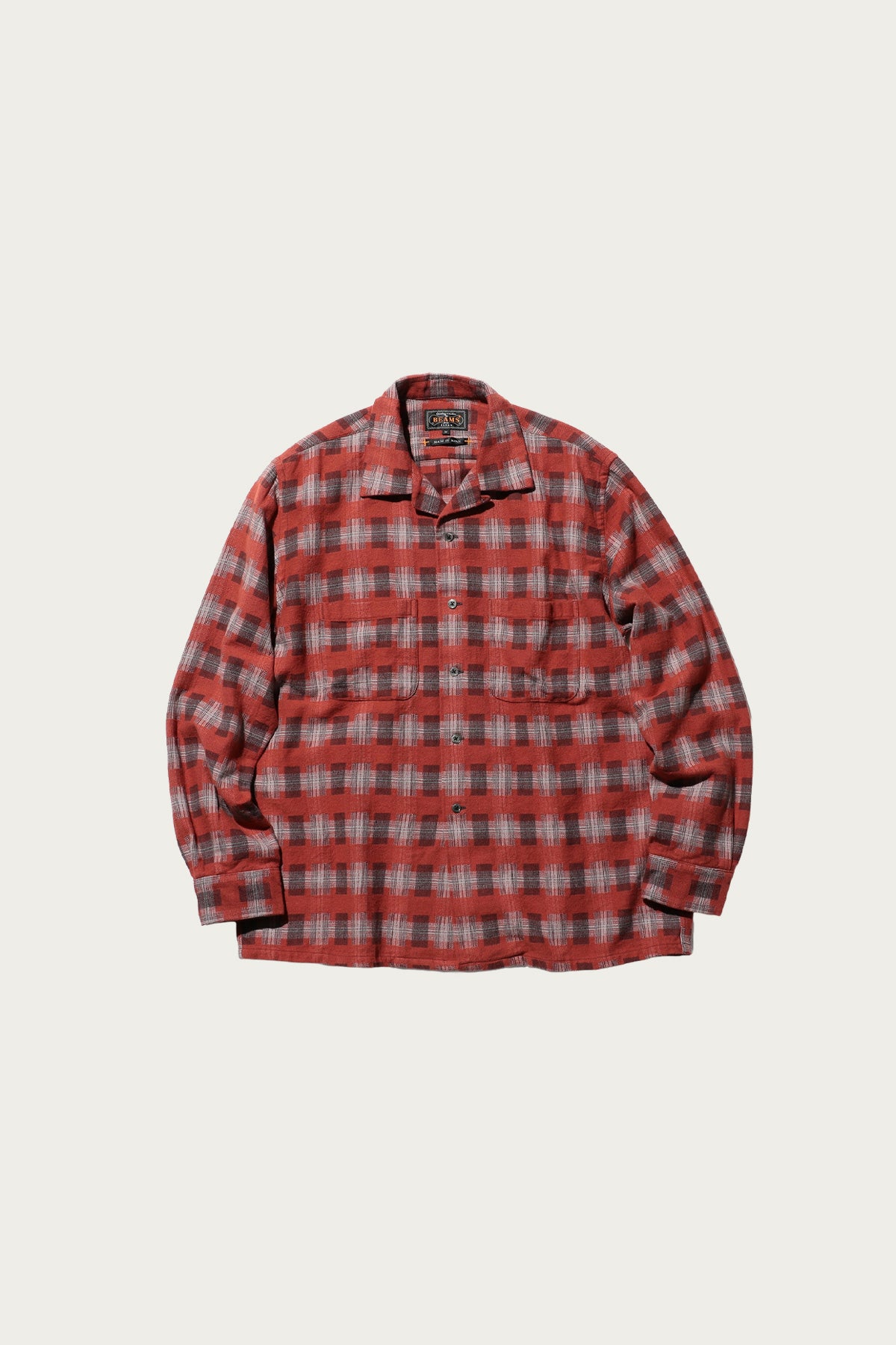 Beams Plus - Open Collar Brushed Satin Plaid - Red - Canoe Club