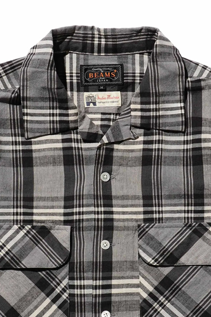 Beams Plus - Open Collar Madras - Charcoal Grey - Canoe Club