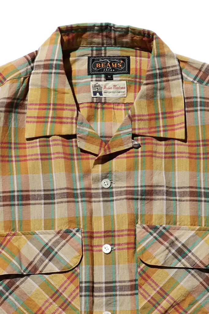 Beams Plus - Open Collar Madras - Mustard - Canoe Club