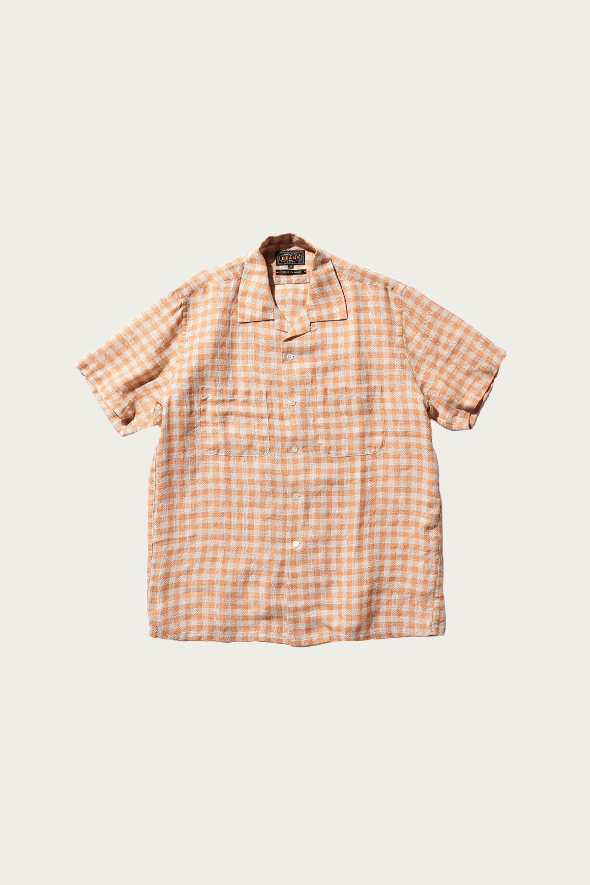 Beams Plus - Open Collar Pajama Plaid Linen - Orange - Canoe Club