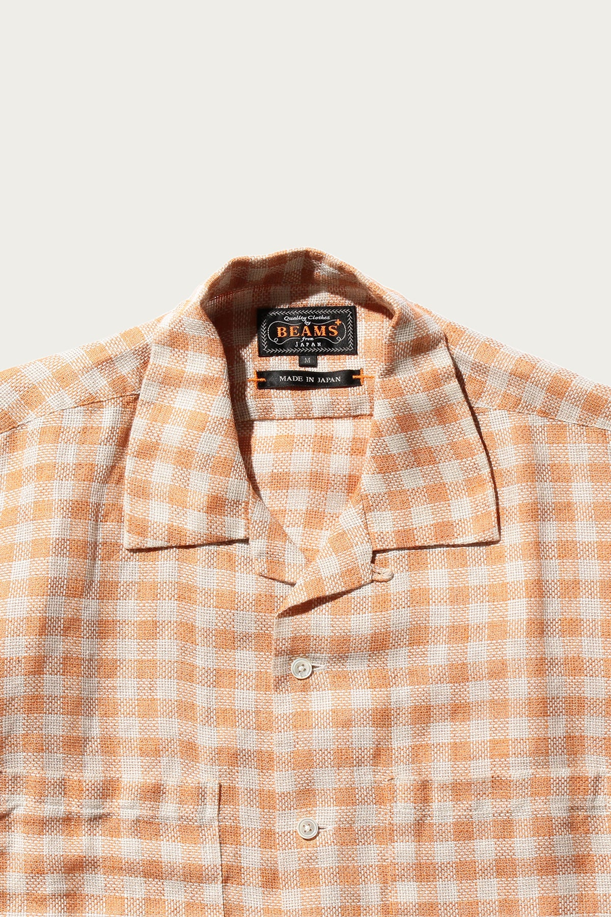 Beams Plus - Open Collar Pajama Plaid Linen - Orange - Canoe Club