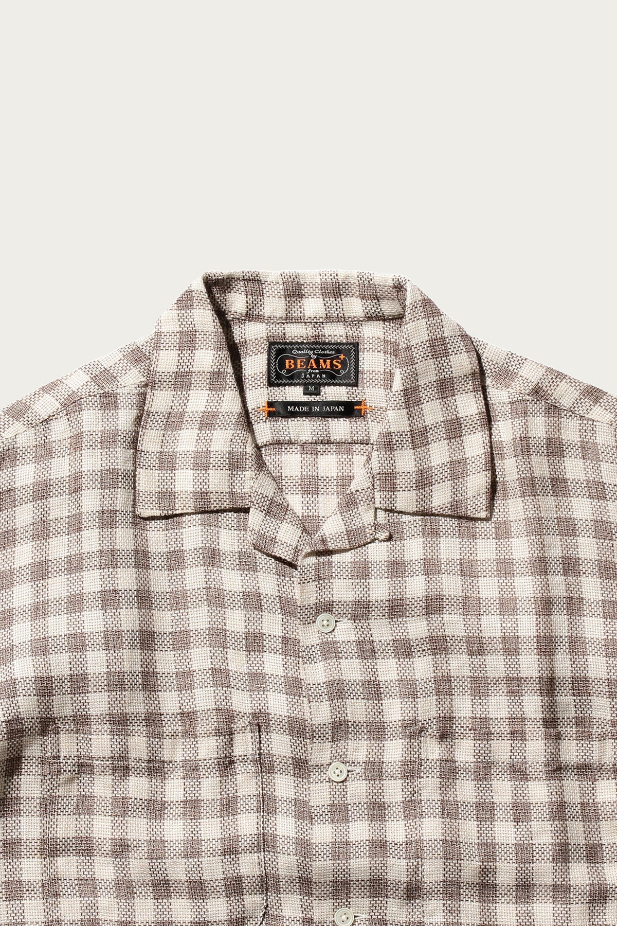Beams Plus - Open Collar Pajama Plaid Linen - Brown - Canoe Club