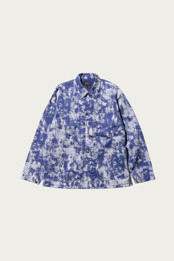 Beams Plus - P-Man Jacket Supima Herringbone on Paint Print - Blue - Canoe Club