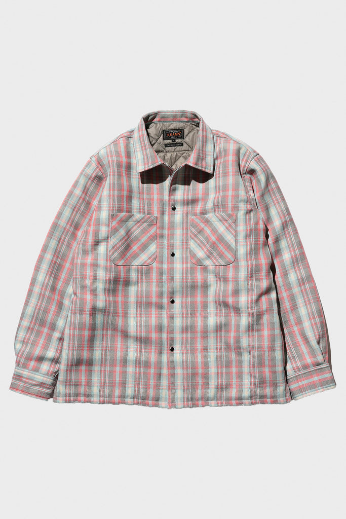 Beams Plus - Quilt Open Collar Shirt Mechanic Ombre Check - Red - Canoe Club
