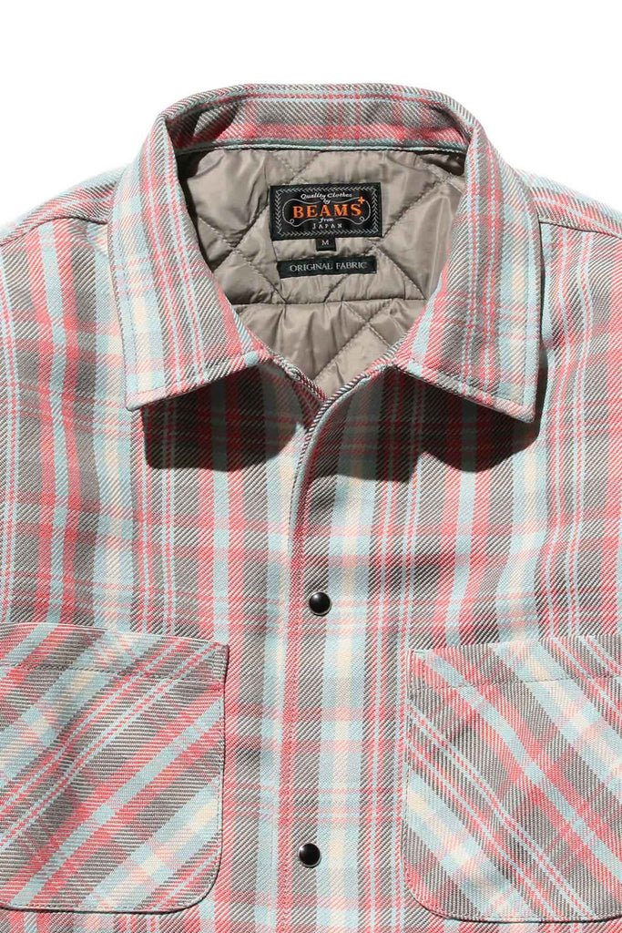 Beams Plus - Quilt Open Collar Shirt Mechanic Ombre Check - Red - Canoe Club