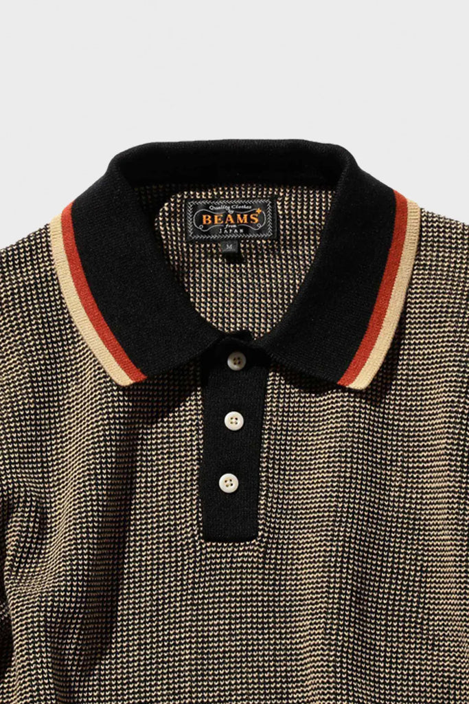 Beams Plus - Slab Knit Polo Cotton Linen - Black - Canoe Club