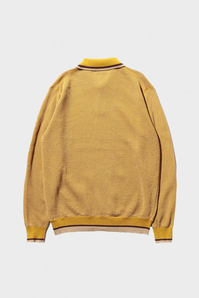 Beams Plus - Slab Knit Polo Cotton Linen - Mustard - Canoe Club