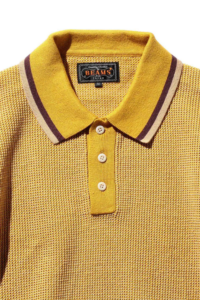 Beams Plus - Slab Knit Polo Cotton Linen - Mustard - Canoe Club