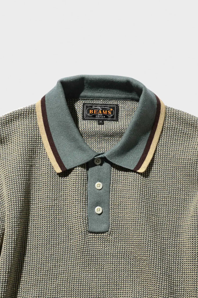 Beams+ Slab Knit Polo Cotton Linen | Sax | Canoe Club