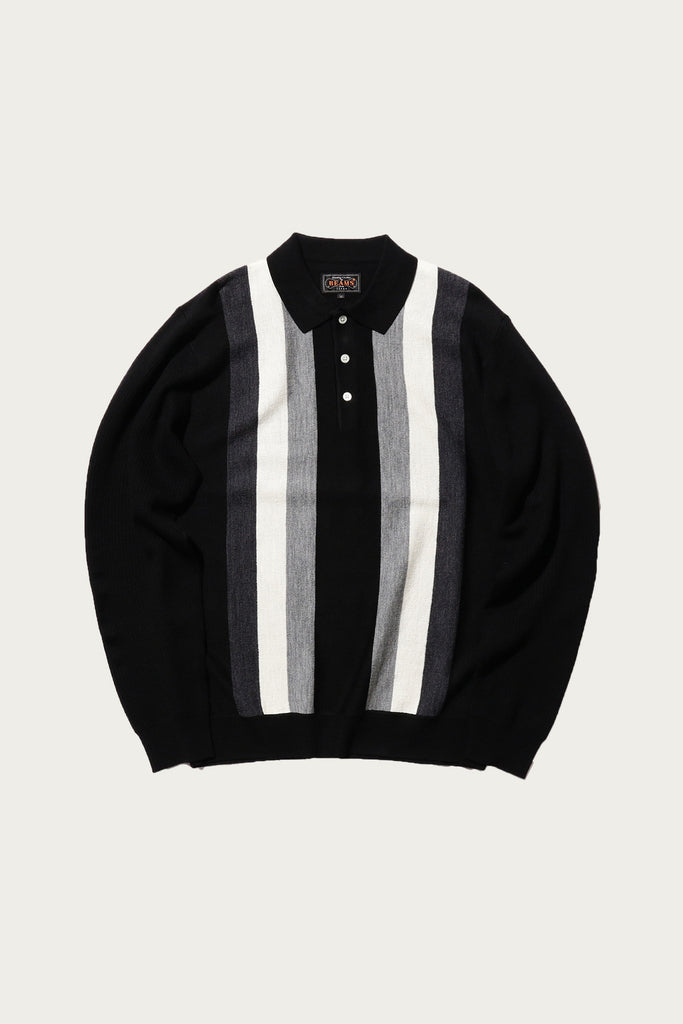 Beams Plus - Striped Knit Polo - Black - Canoe Club