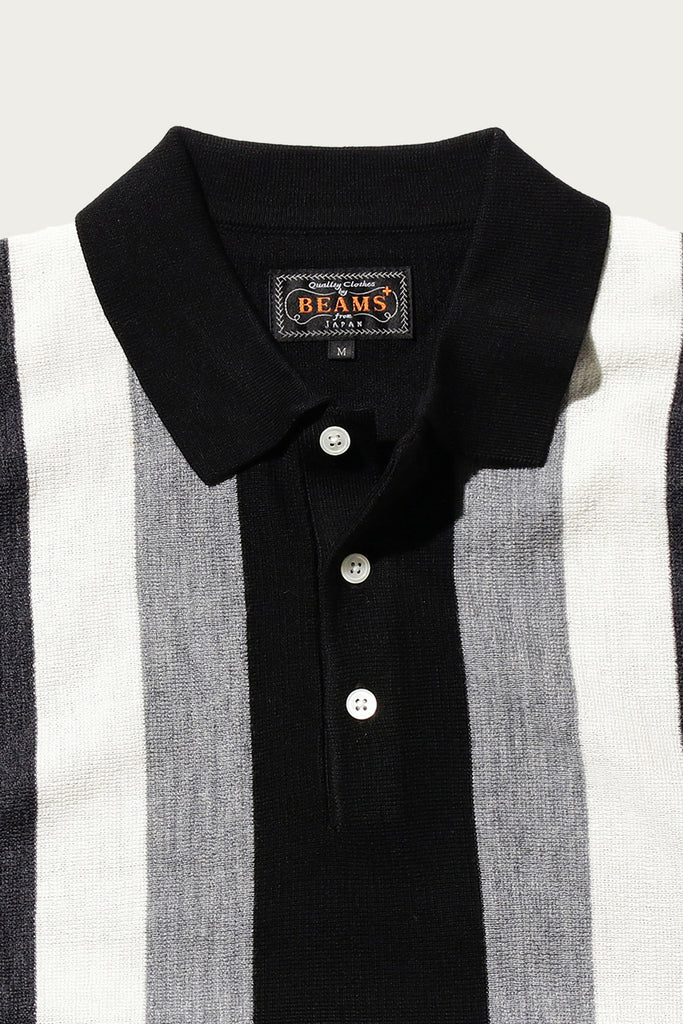 Beams Plus - Striped Knit Polo - Black - Canoe Club