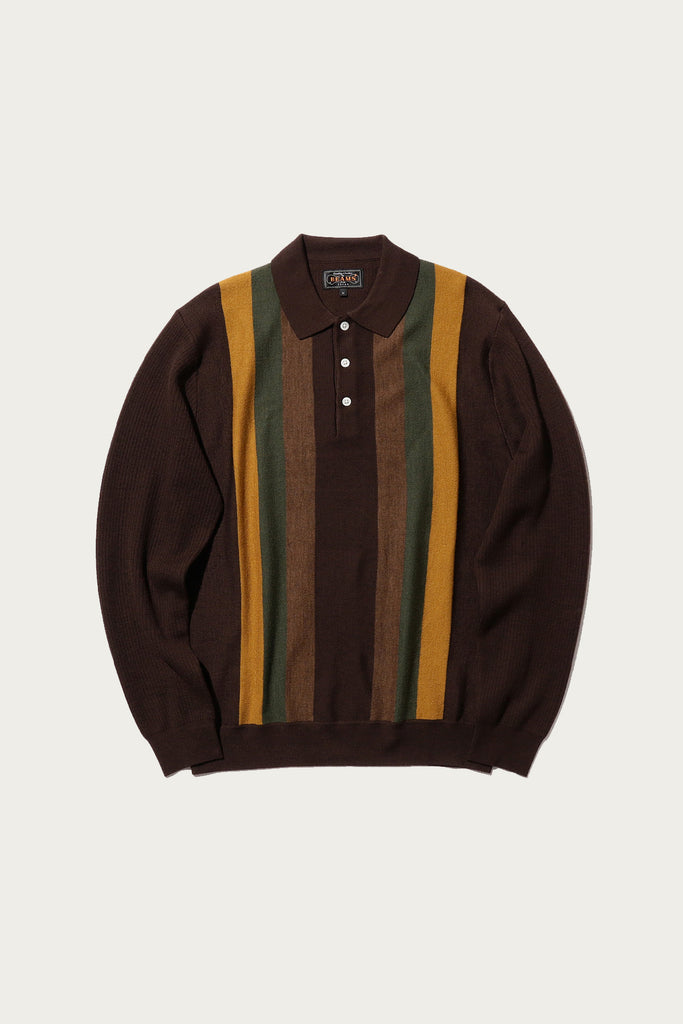 Beams Plus - Striped Knit Polo - Brown - Canoe Club