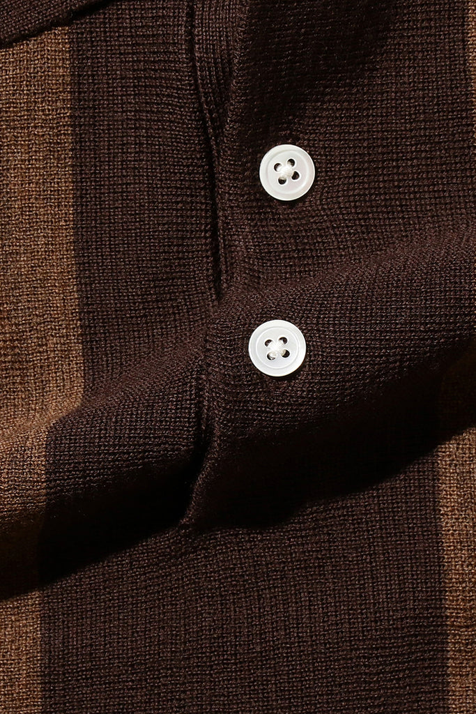 Beams Plus - Striped Knit Polo - Brown - Canoe Club