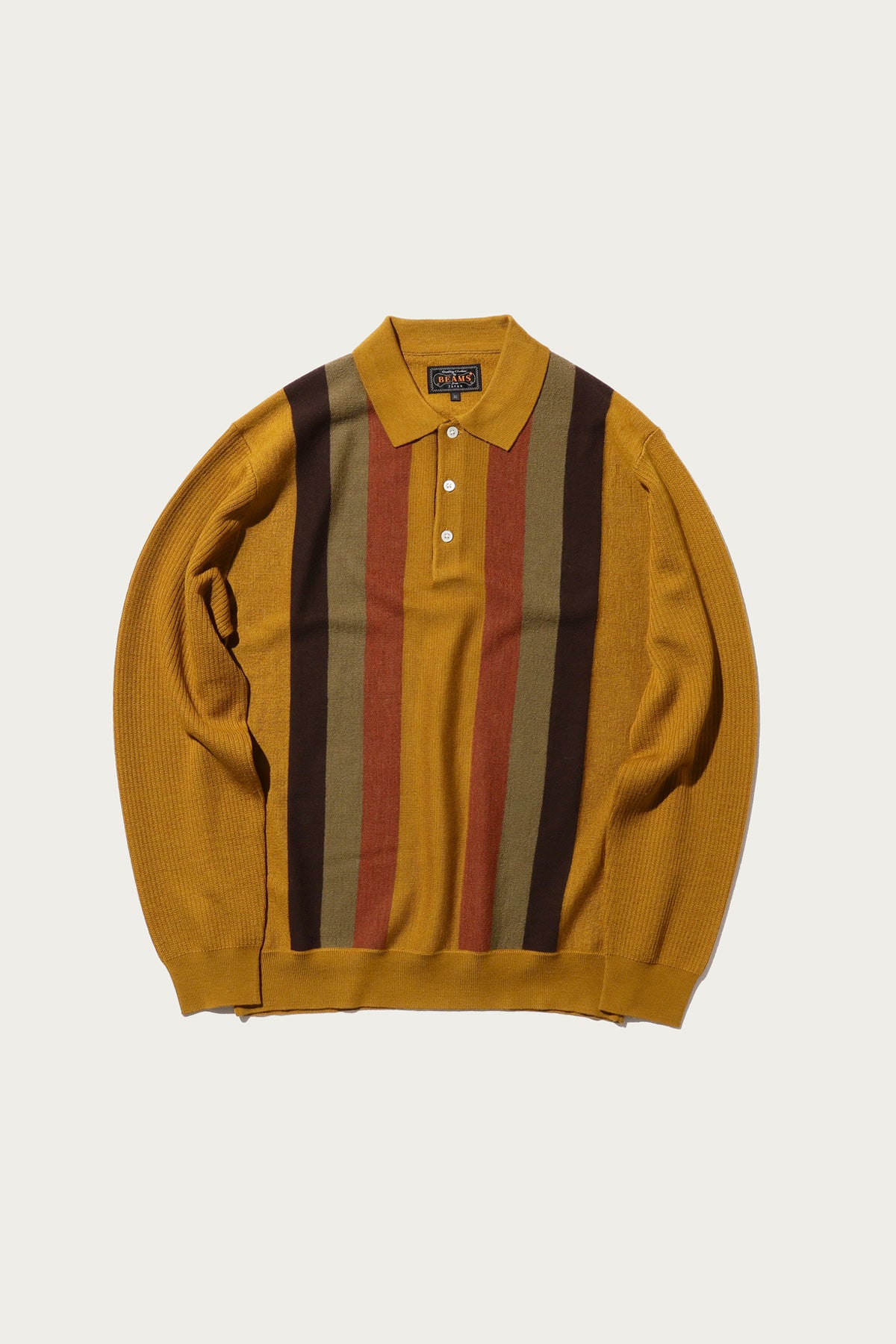 Beams Plus - Striped Knit Polo - Mustard - Canoe Club