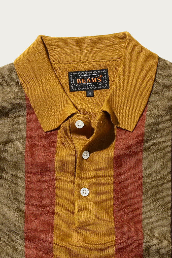 Beams Plus - Striped Knit Polo - Mustard - Canoe Club