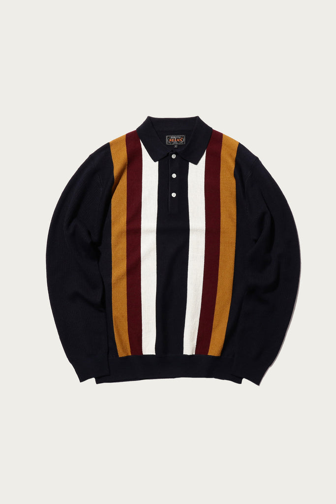 Beams Plus - Striped Knit Polo - Navy - Canoe Club