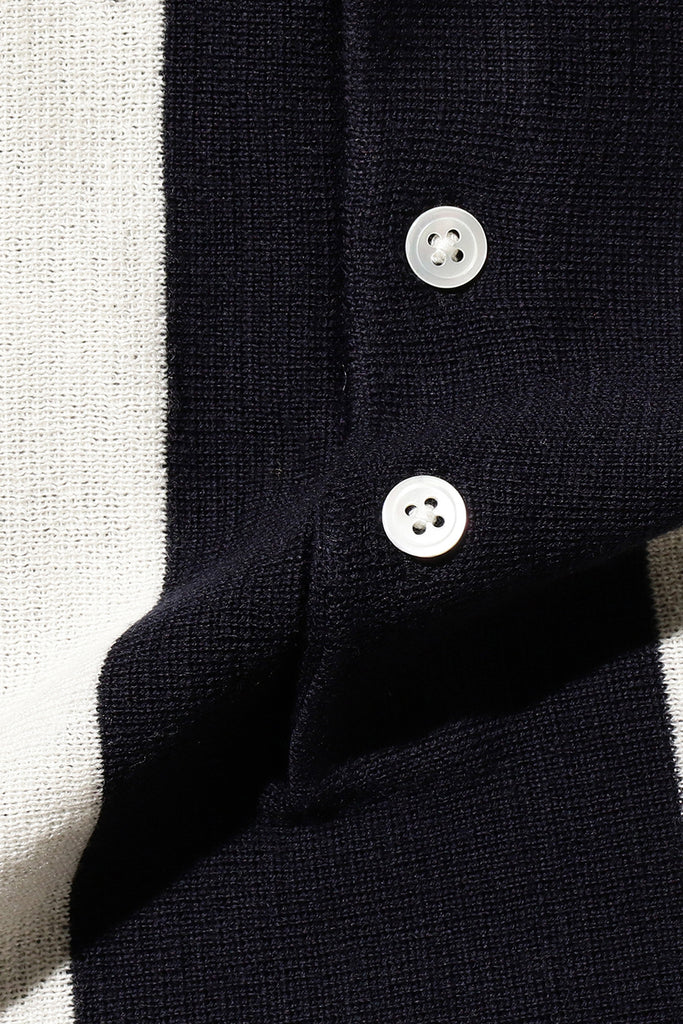 Beams Plus - Striped Knit Polo - Navy - Canoe Club