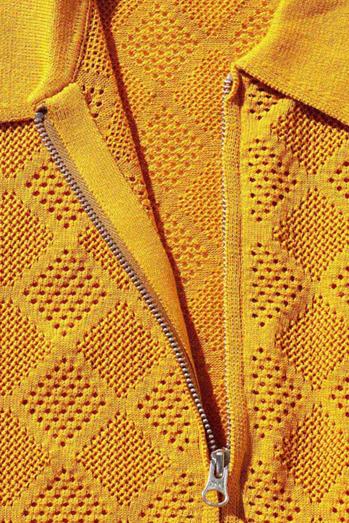 Beams Plus - Zip Knit Mesh Polo - Mustard - Canoe Club