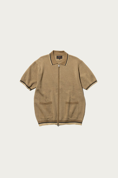Beams Plus Zip Knit Polo | Beige | Canoe Club